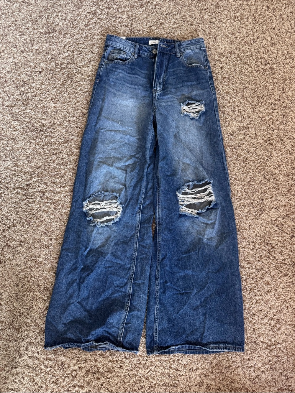 Wide Leg Distressed Blue Women's Jeans